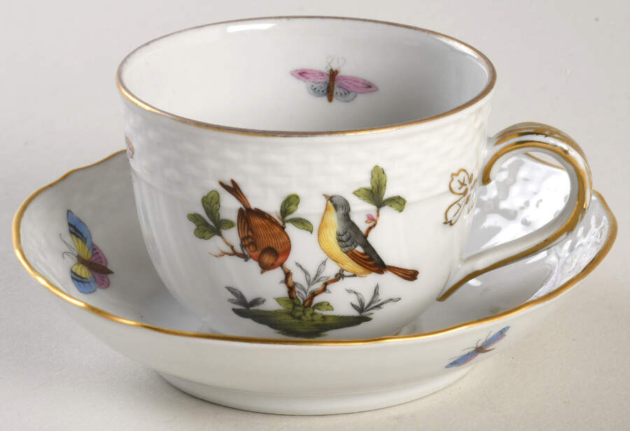 Rothschild Bird (RO) Flat Demitasse Cup & Saucer Set by Herend-1