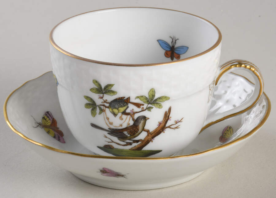 Rothschild Bird (RO) Flat Demitasse Cup & Saucer Set by Herend-1