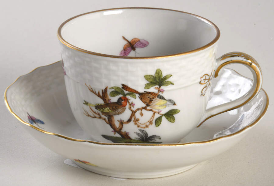 Rothschild Bird (RO) Flat Demitasse Cup & Saucer Set by Herend-1