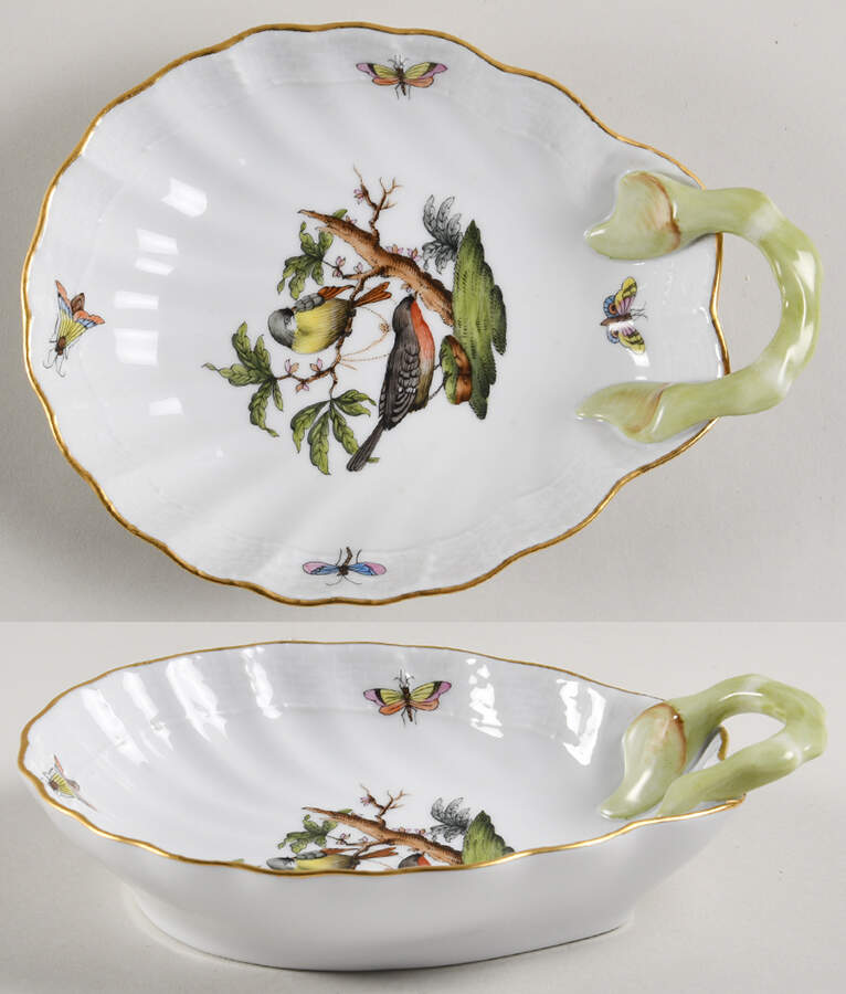 Rothschild Bird (RO) 6" Handled Shell Shaped Dish by Herend-1