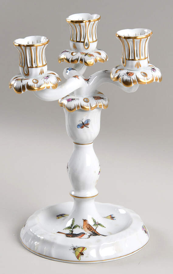 Rothschild Bird (RO) 9" Three Light Candlestick (Uses a Candle Arm) by Herend-1