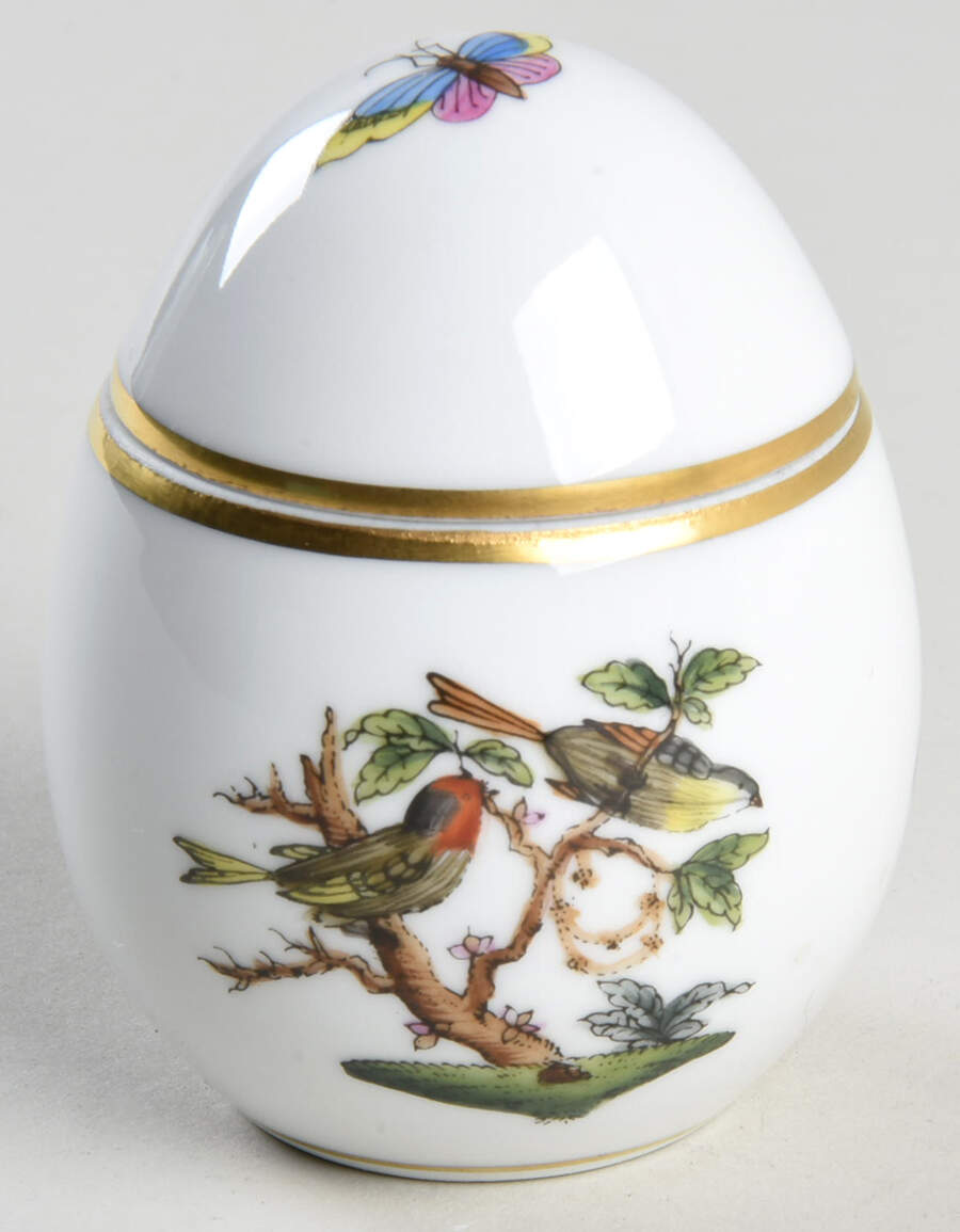 Rothschild Bird (RO) Standing Egg Shape Box & Lid by Herend-1