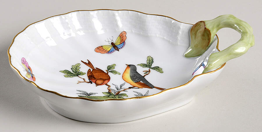 Rothschild Bird (RO) 6" Handled Shell Shaped Dish by Herend-1