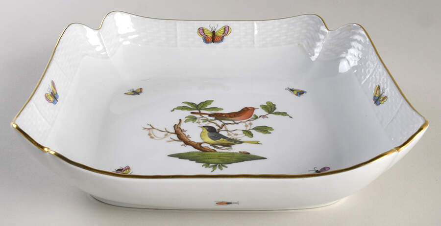 Rothschild Bird (RO) 10" Large Square Fruit Bowl by Herend-1