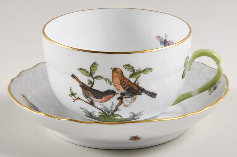 Rothschild Bird (RO) Flat Cup & Saucer Set by Herend-1