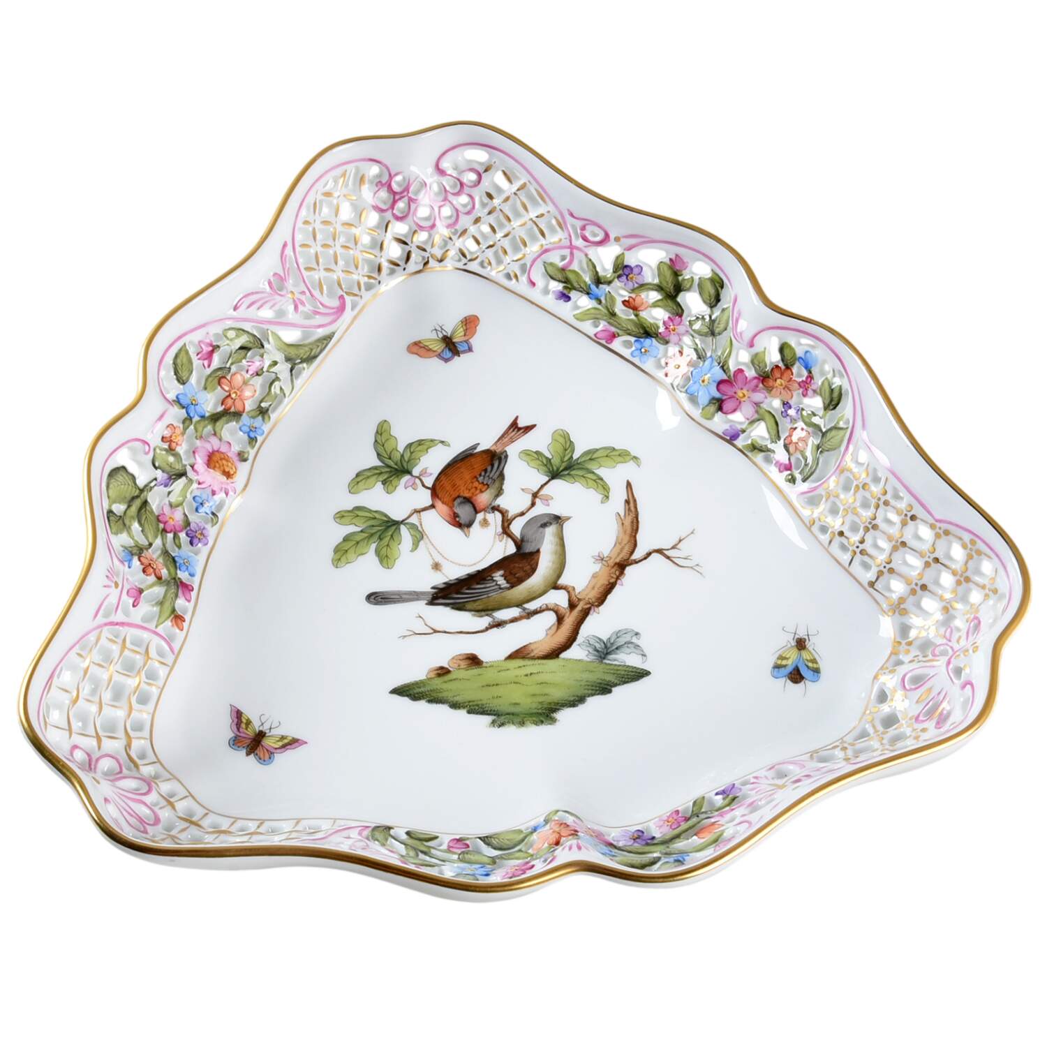 Rothschild Bird (RO) Triangular Open Weave Basket by Herend-1