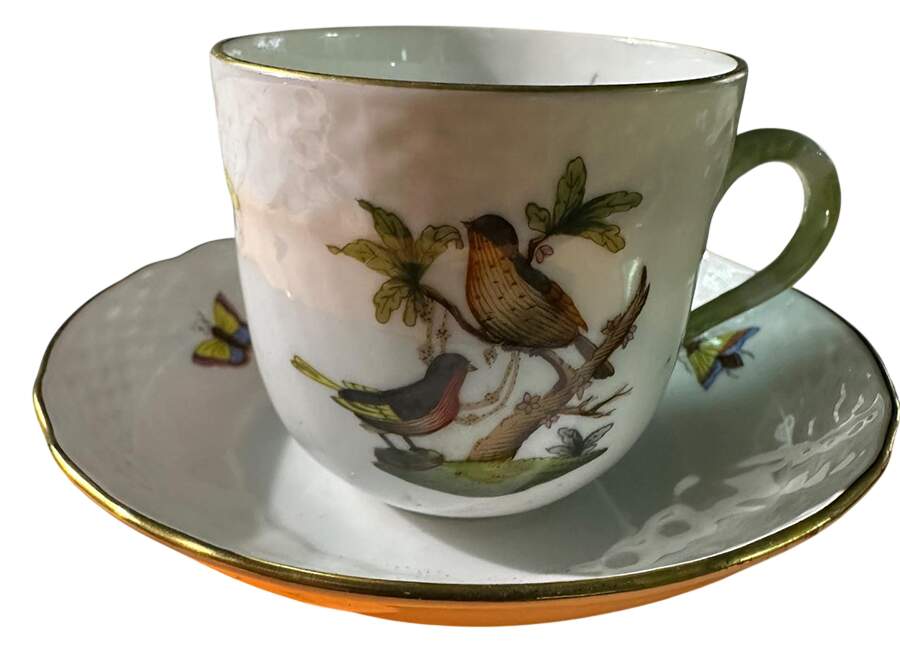 Rothschild Bird (RO) Flat Demitasse Cup & Saucer Set by Herend-1