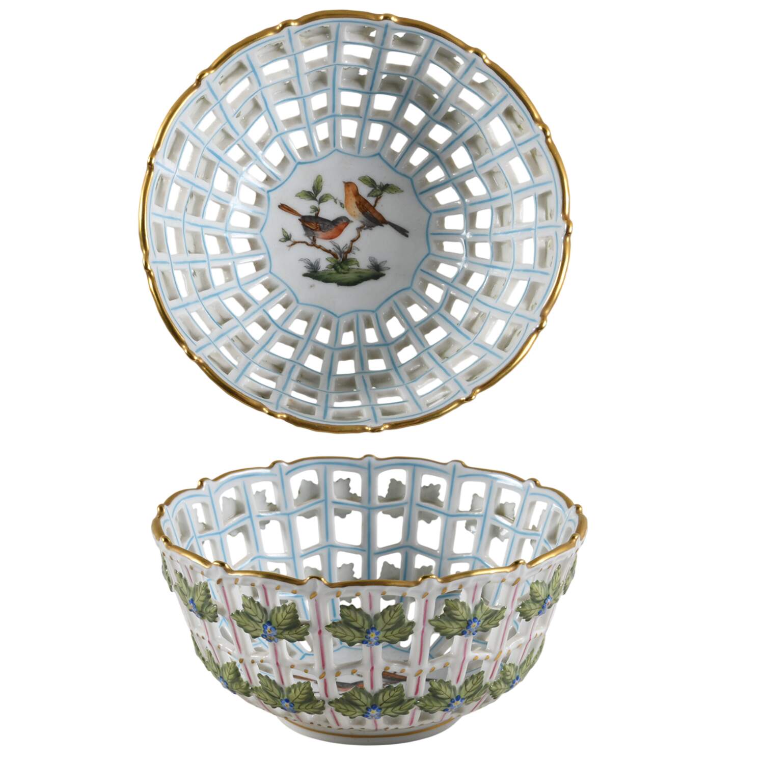Rothschild Bird (RO) 6" Round Open Weave Basket by Herend-1