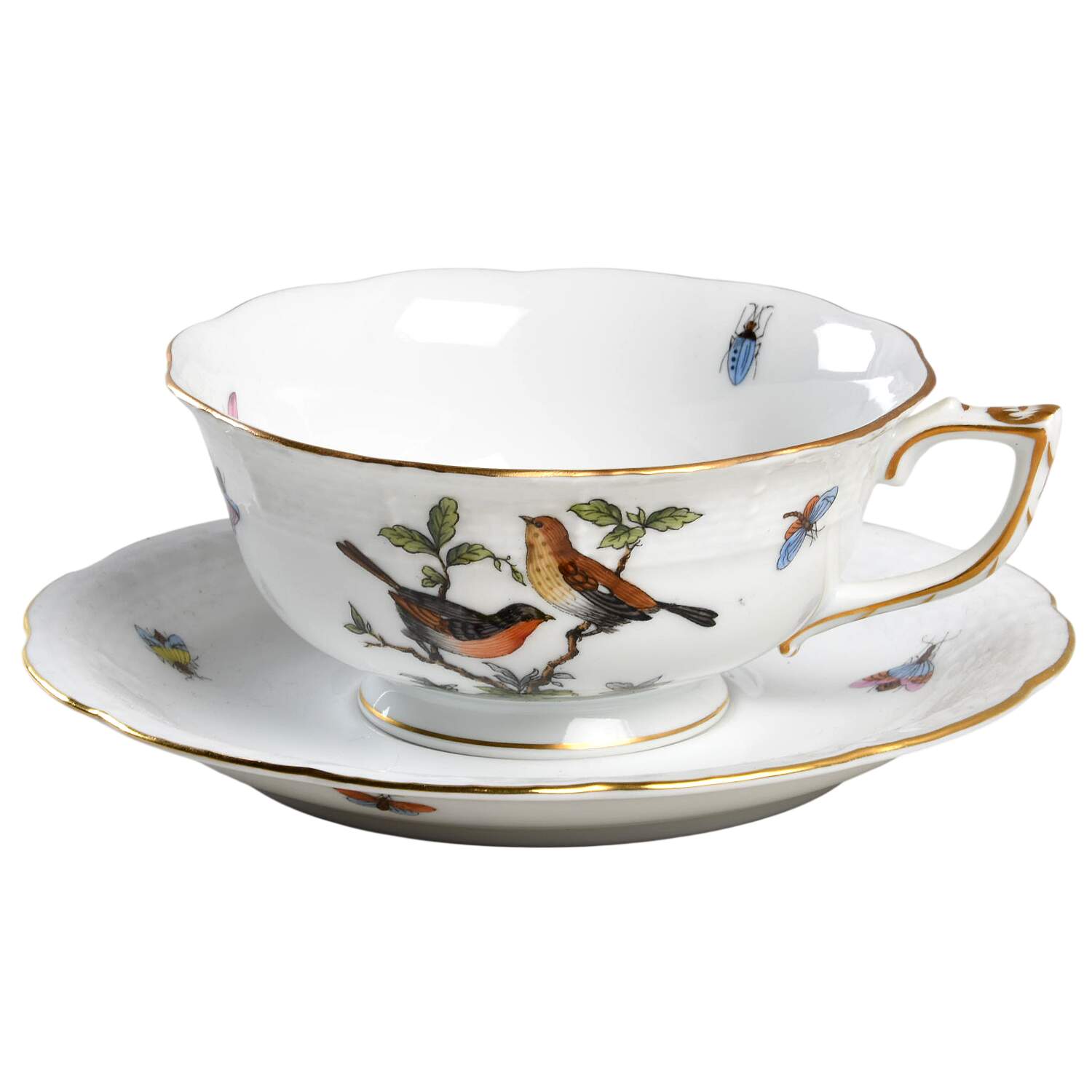 Rothschild Bird (RO) Footed Cup & Saucer Set by Herend-1