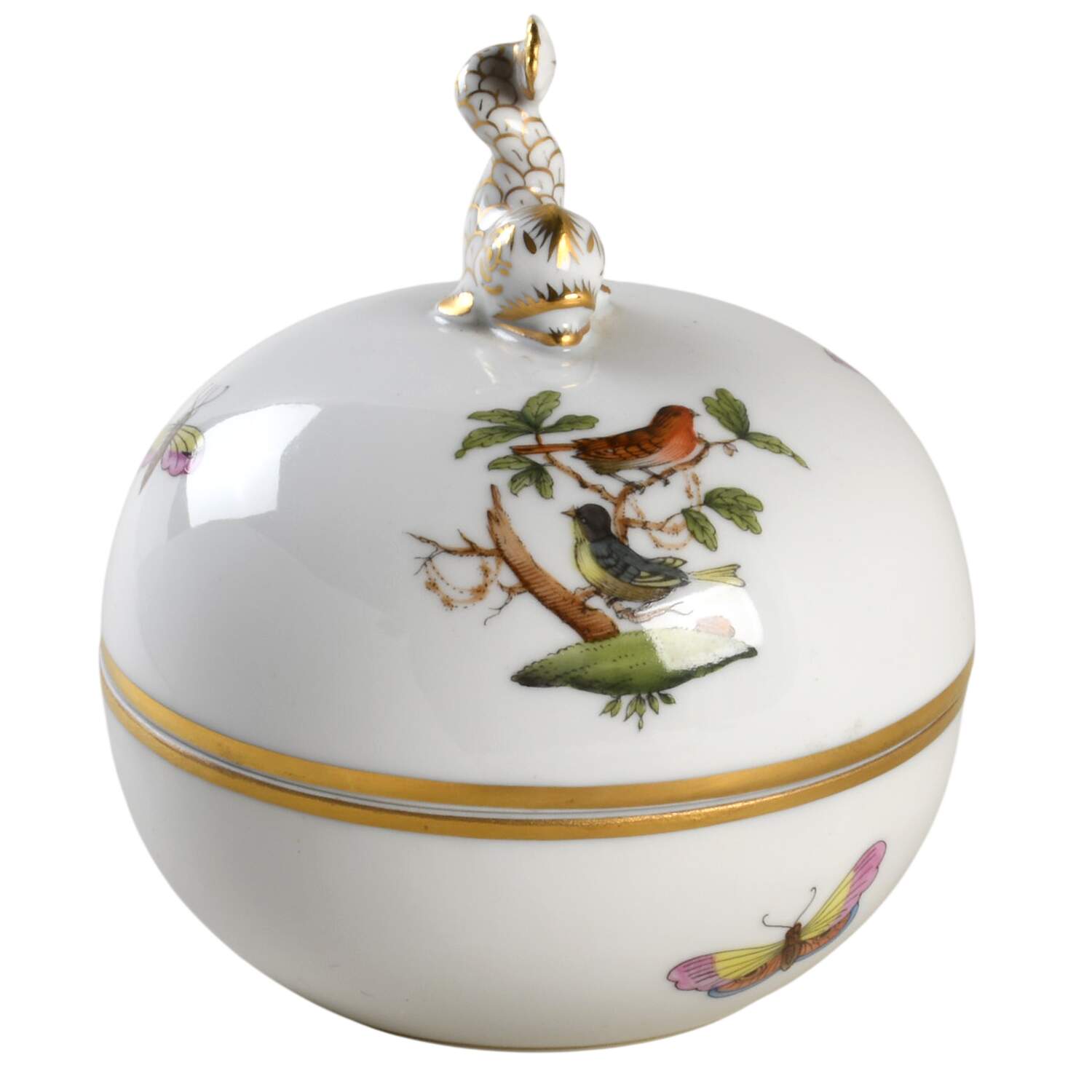 Rothschild Bird (RO) Bonbonniere with Dolphin Finial by Herend-1