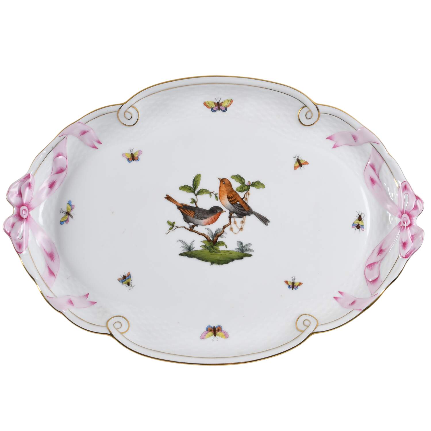 Rothschild Bird (RO) 15" Oval Ribbon Tray by Herend-1