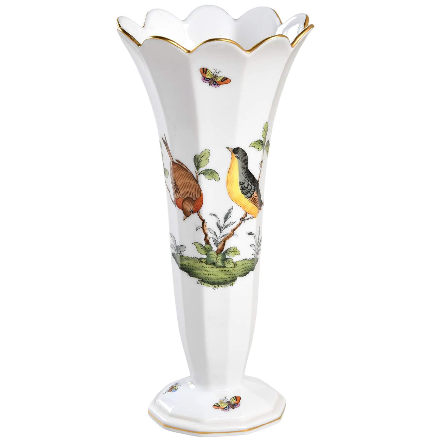 Rothschild Bird (RO) 8" Scalloped Vase by Herend-1