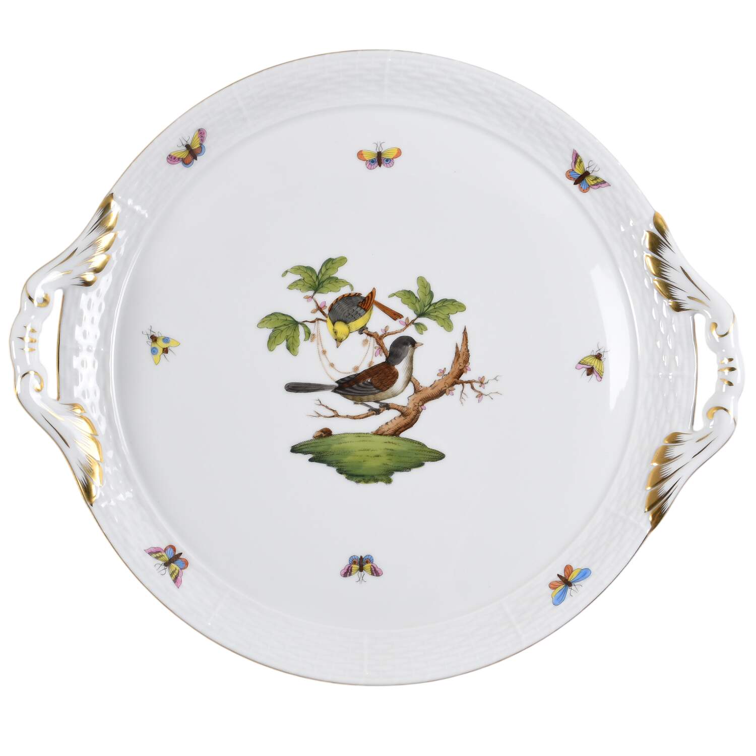 Rothschild Bird (RO) 11" Round Tray w/Handles by Herend-1