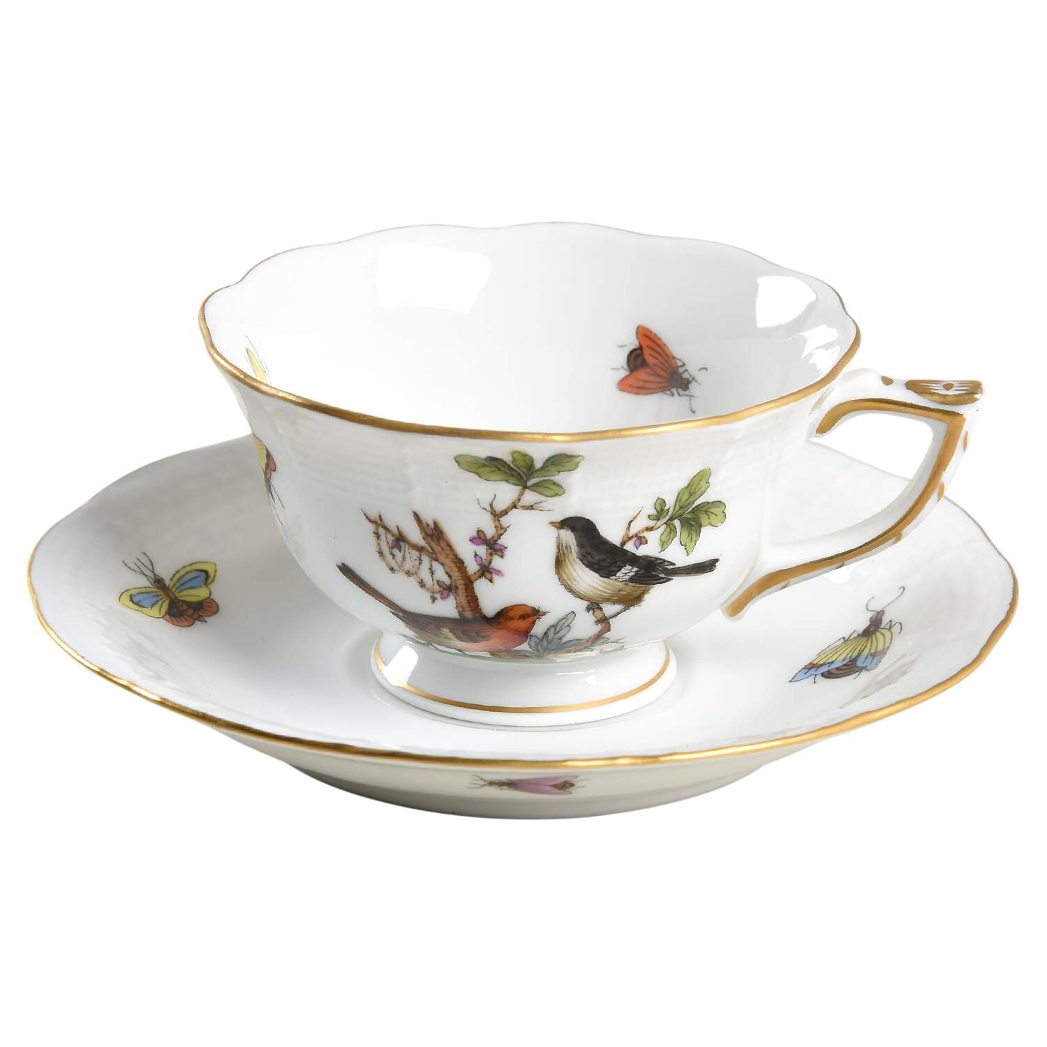 Rothschild Bird (RO) Footed Demitasse Cup & Saucer Set by Herend-1