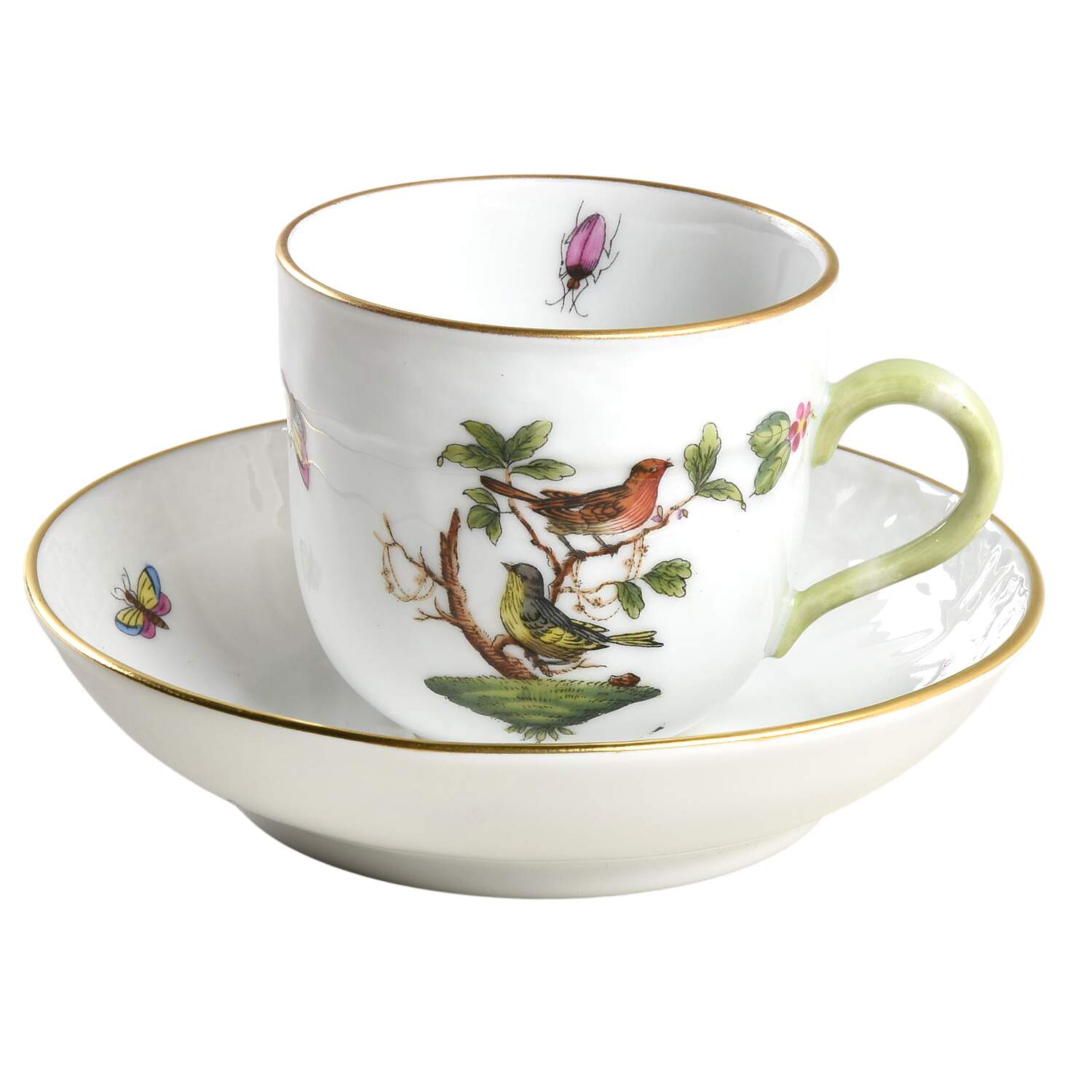 Rothschild Bird (RO) Flat Demitasse Cup & Saucer Set by Herend-1