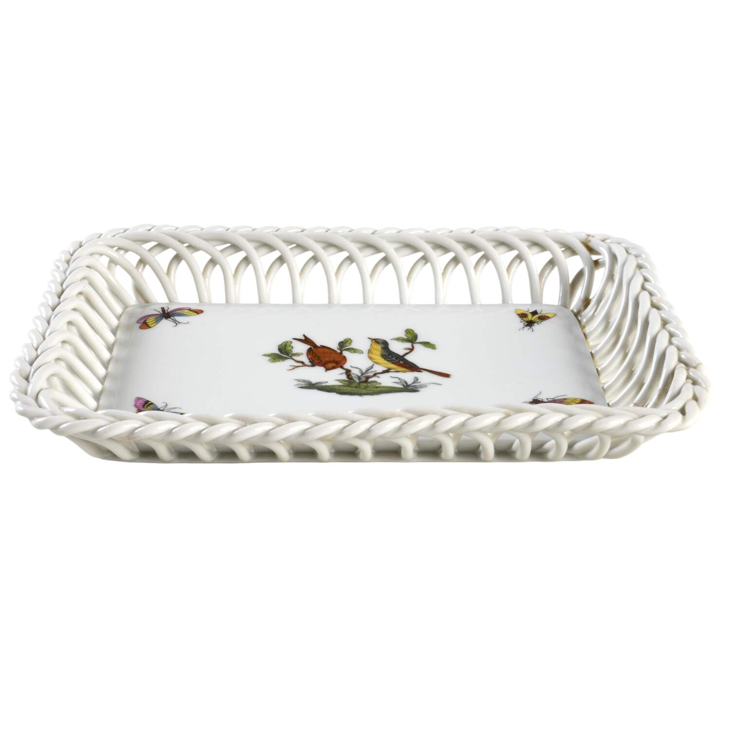 Rothschild Bird (RO) 7" Rectangular Open Weave Basket by Herend-1