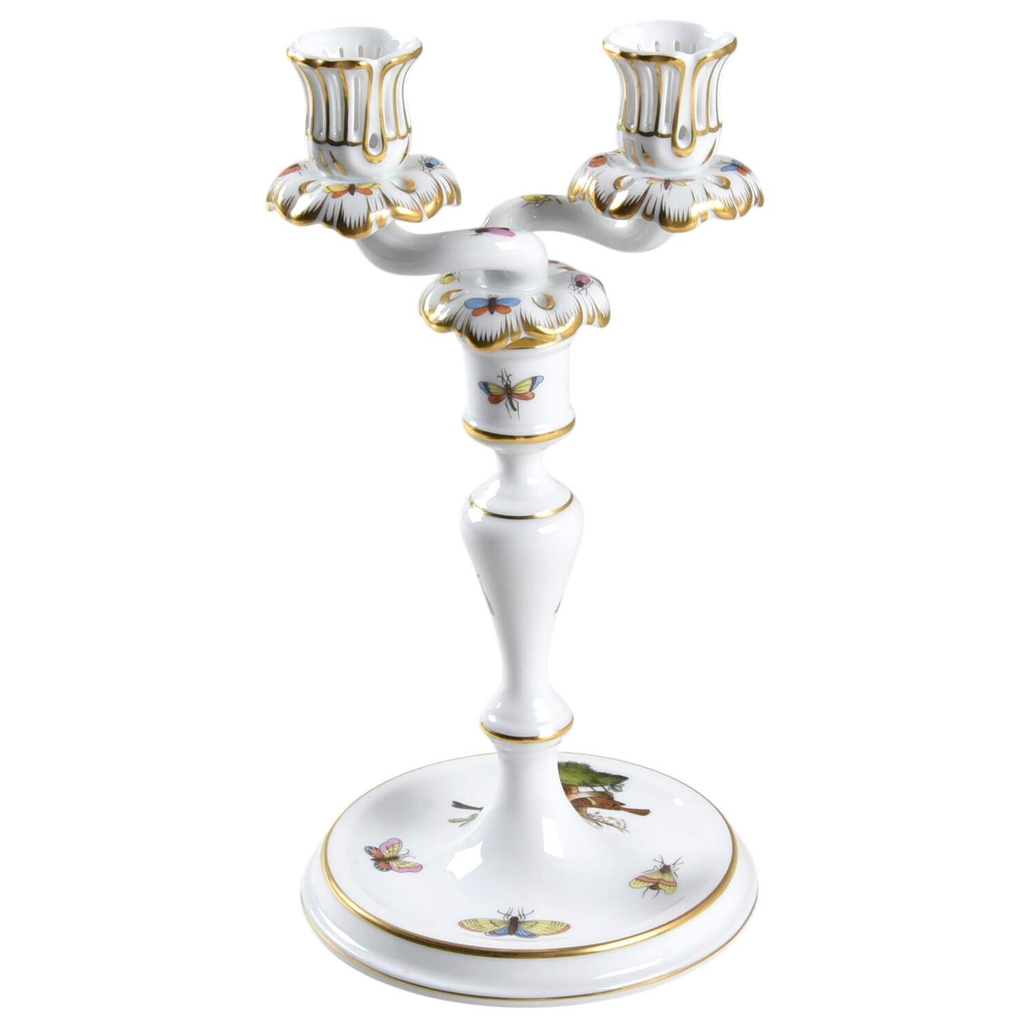 Rothschild Bird (RO) 10" Double Lt Candlestick (Uses a Candle Arm) by Herend-1