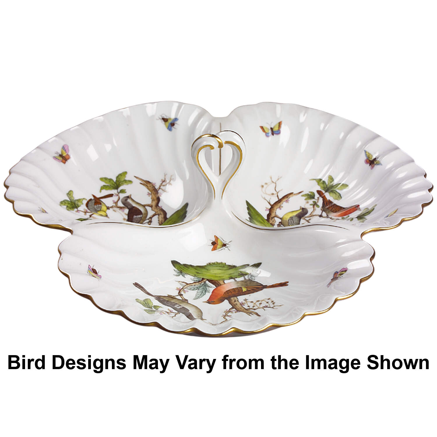 Rothschild Bird (RO) 3 Part Shell Shaped Dish w/Center Handle by Herend-1