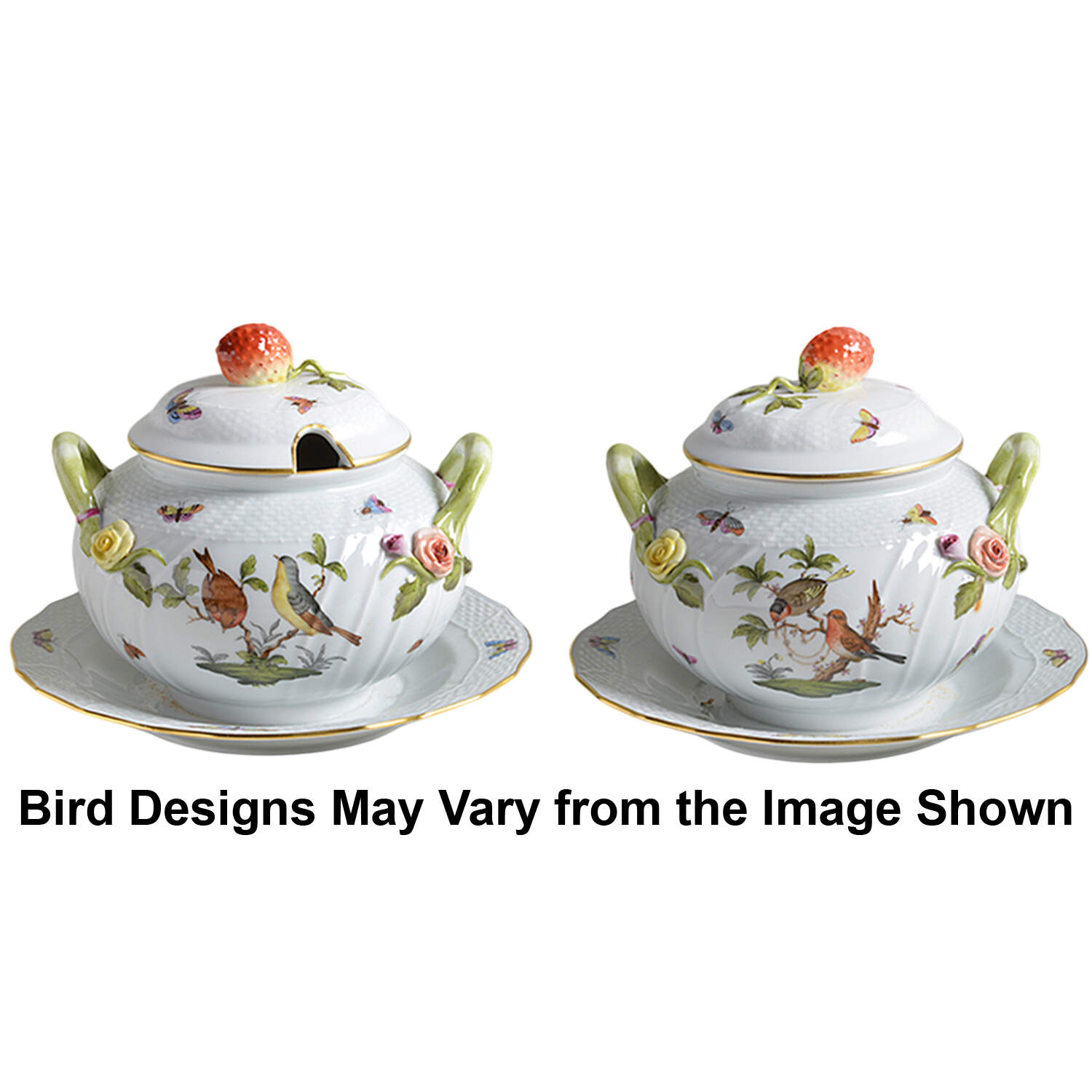 Rothschild Bird (RO) Sauce Boat with Attached Underplate & Lid by Herend-1