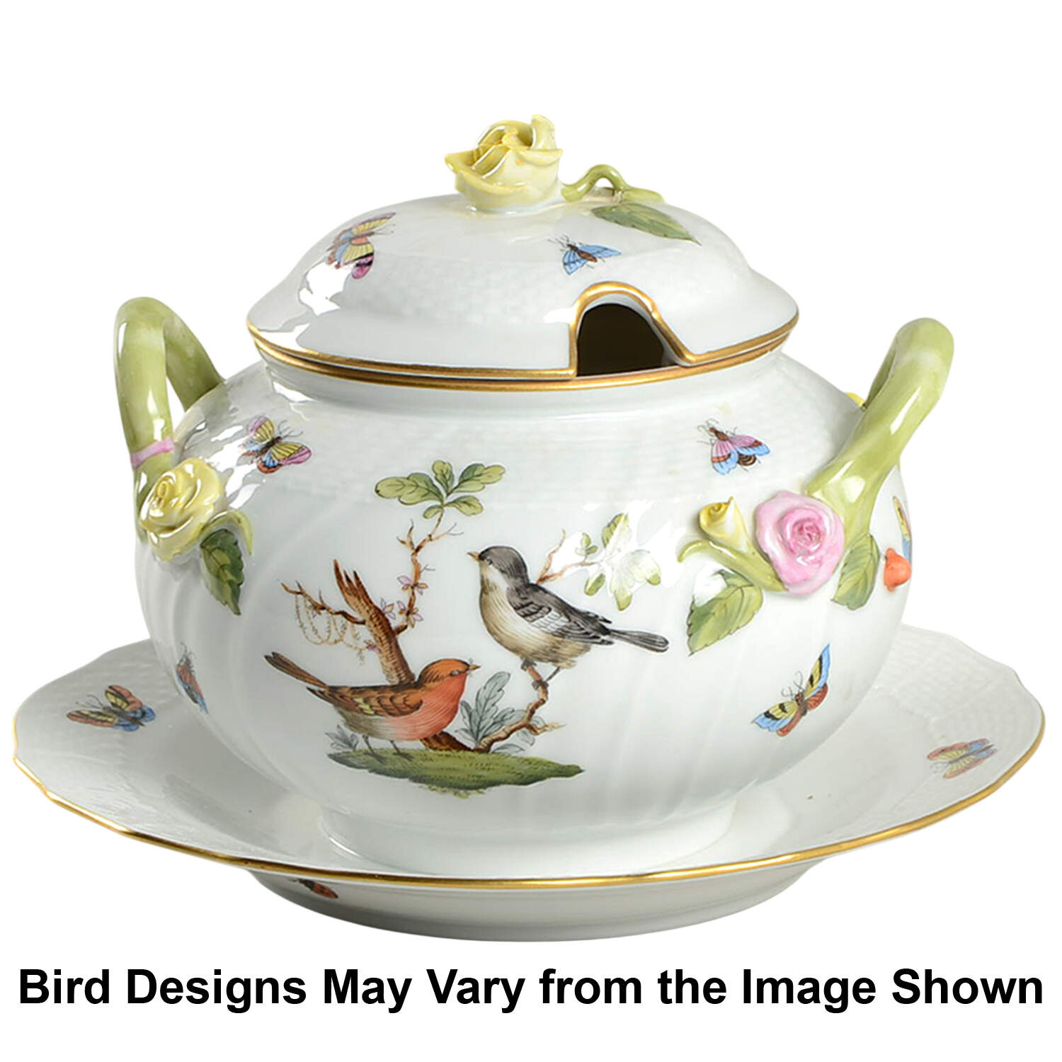 Rothschild Bird (RO) Sauce Boat with Attached Underplate & Lid by Herend-1