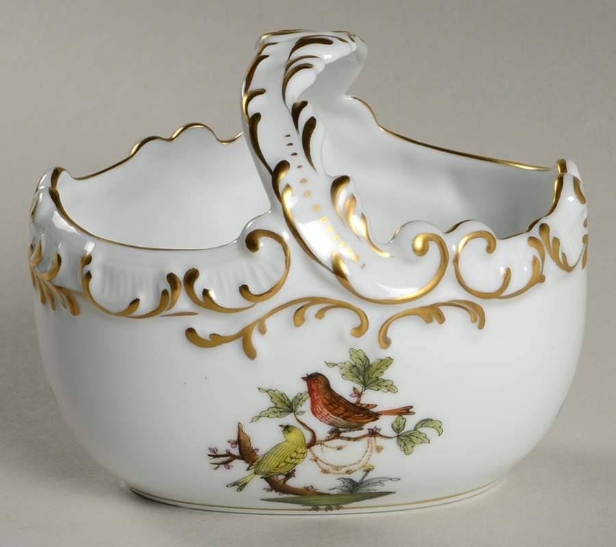 Rothschild Bird (RO) Small Oval Handled Basket by Herend-1