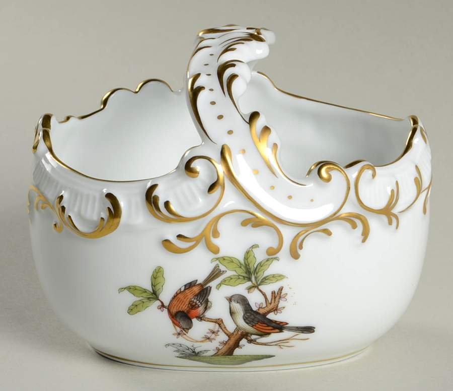 Rothschild Bird (RO) Small Oval Handled Basket by Herend-1