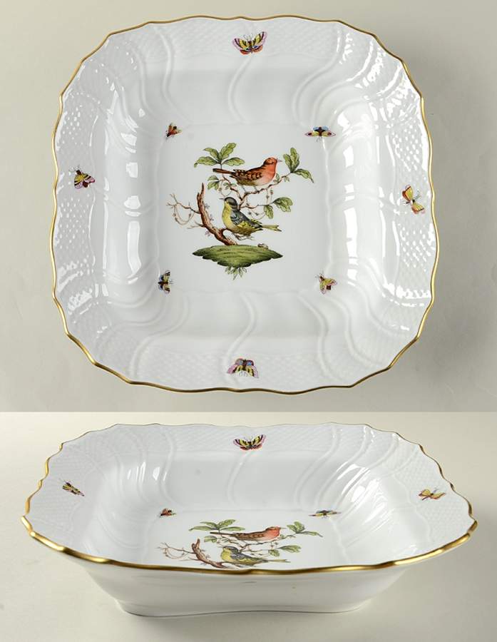 Rothschild Bird (RO) 10" Large Square Fruit Bowl by Herend-1