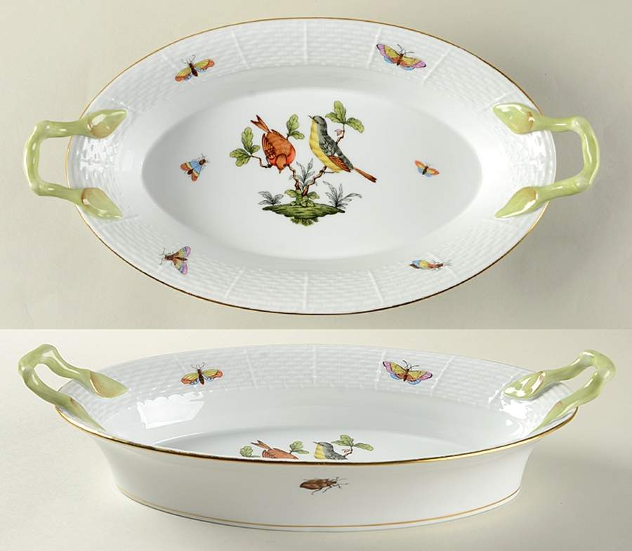 Rothschild Bird (RO) Oval Handled Bread Dish by Herend-1