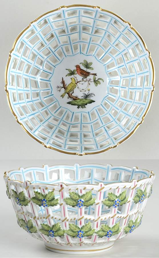Rothschild Bird (RO) 6" Round Open Weave Basket by Herend-1