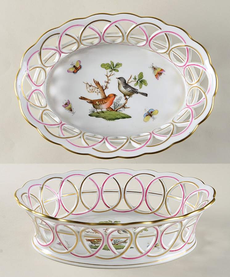 Rothschild Bird (RO) 8" Oval Open Weave Basket by Herend-1