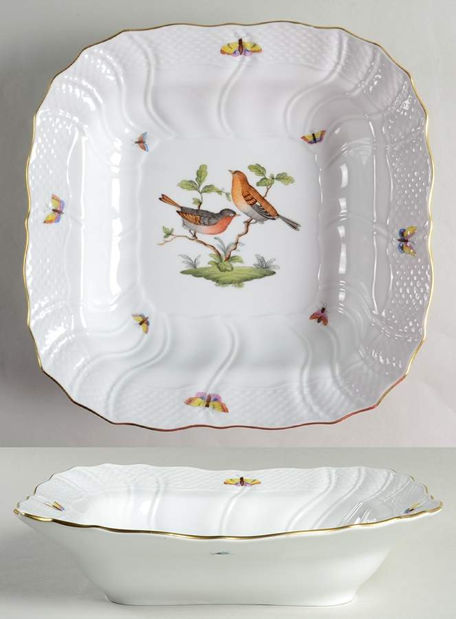 Rothschild Bird (RO) 10" Square Large Fruit Bowl by Herend-1