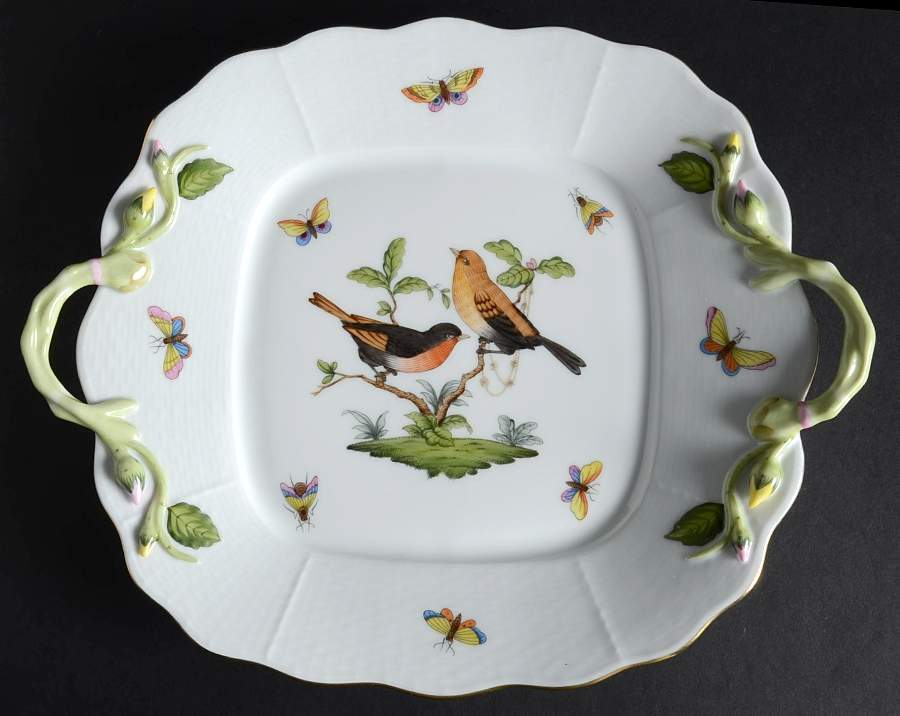 Rothschild Bird (RO) 11" Square Handled Cake Plate by Herend-1