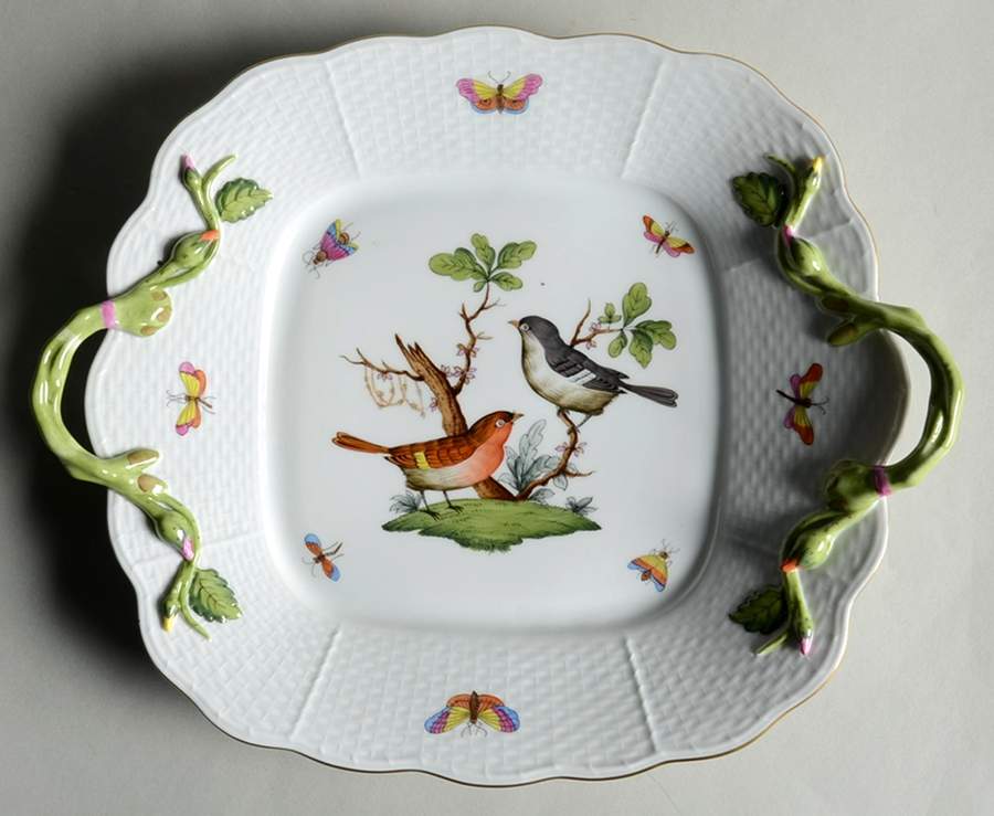 Rothschild Bird (RO) 11" Square Handled Cake Plate by Herend-1