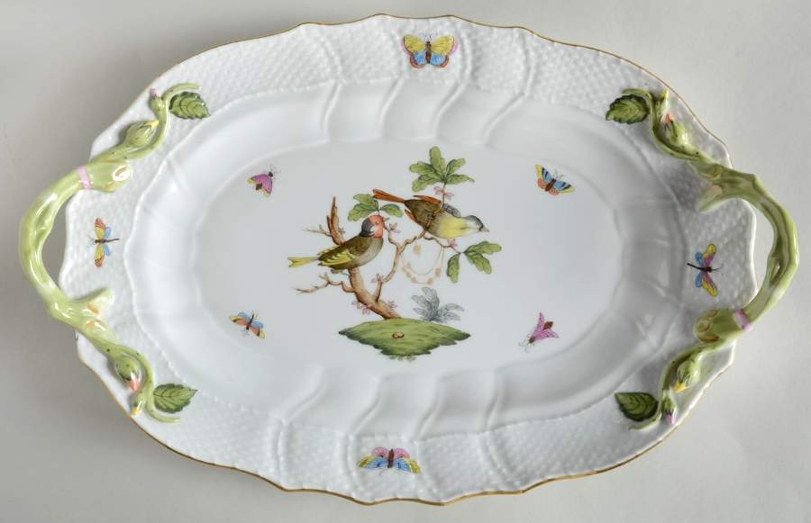 Rothschild Bird (RO) 14" Oval Handled Platter by Herend-1