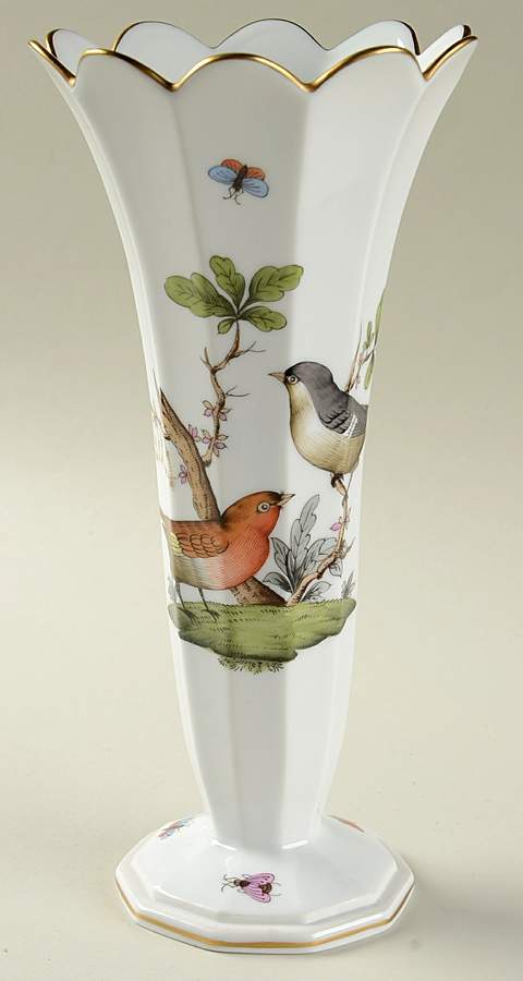 Rothschild Bird (RO) 8" Scalloped Vase by Herend-1