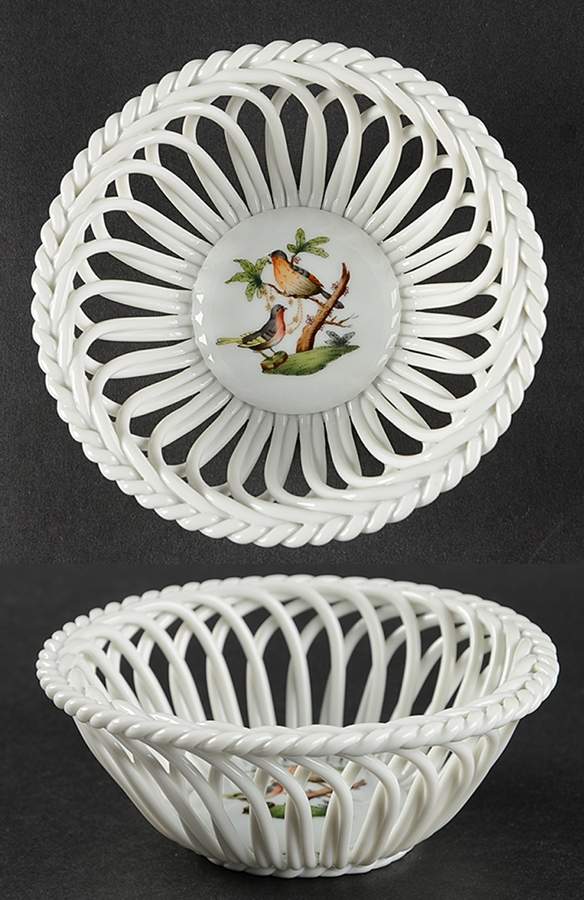 Rothschild Bird (RO) 5" Round Open Weave Basket by Herend-1