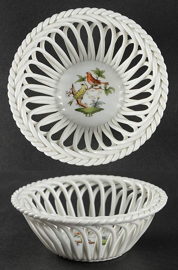 Rothschild Bird (RO) 5" Round Open Weave Basket by Herend-1
