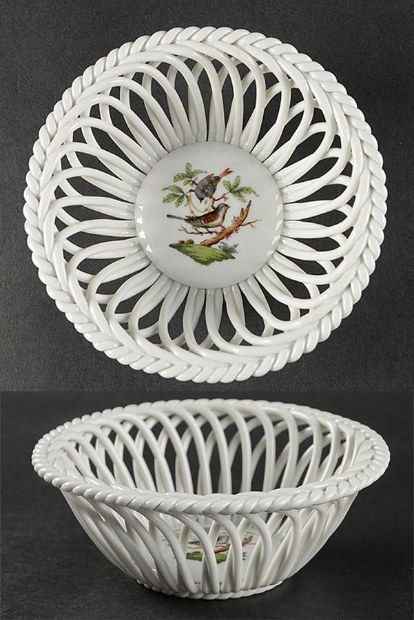 Rothschild Bird (RO) 5" Round Open Weave Basket by Herend-1