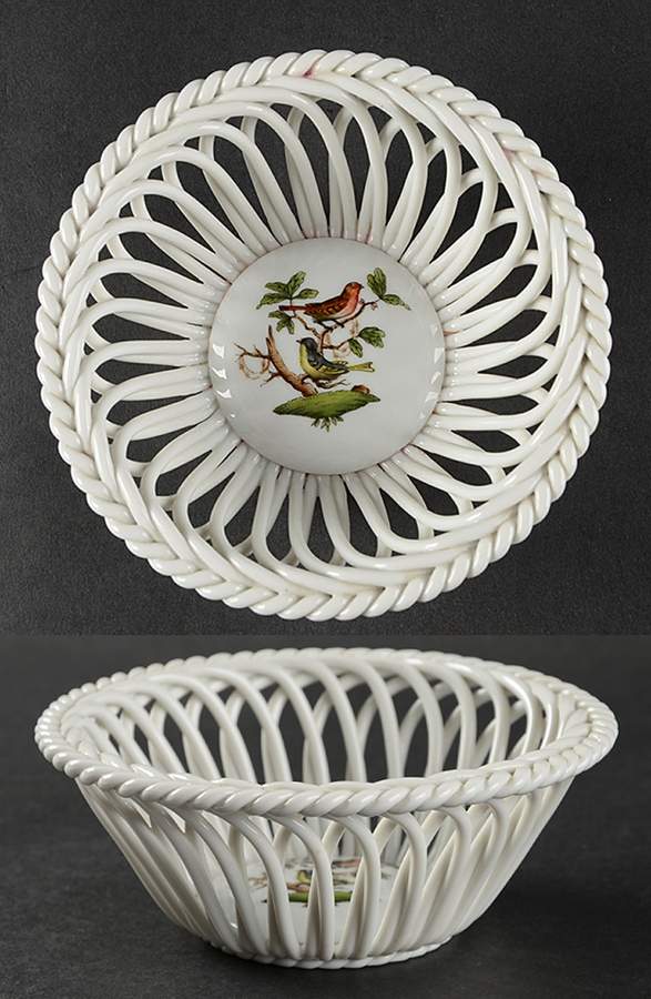 Rothschild Bird (RO) 5" Round Open Weave Basket by Herend-1