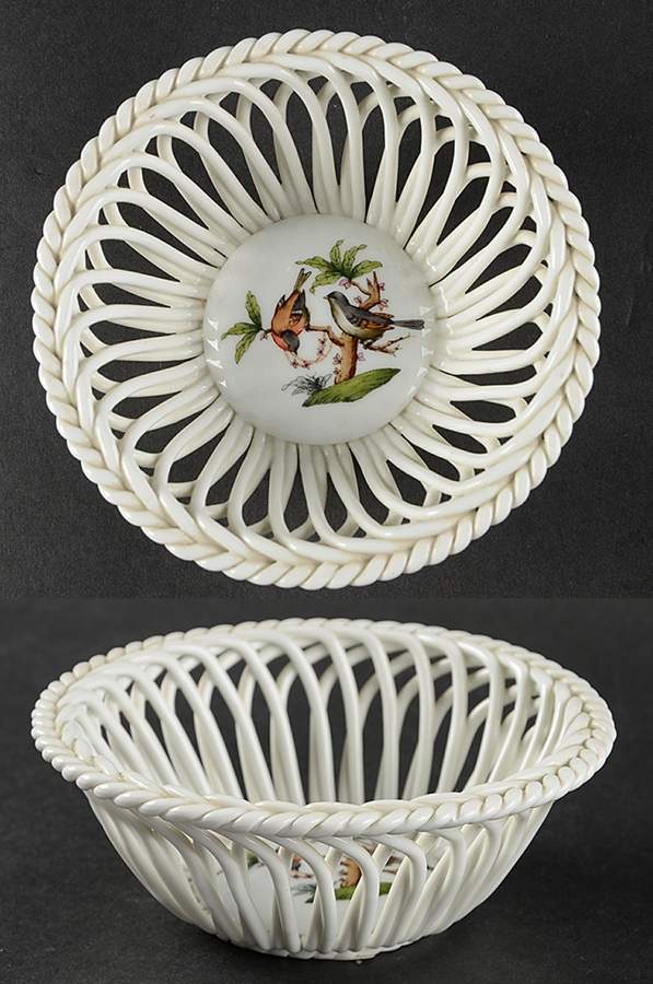 Rothschild Bird (RO) 5" Round Open Weave Basket by Herend-1