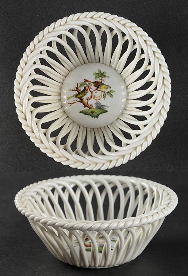 Rothschild Bird (RO) 5" Round Open Weave Basket by Herend-1