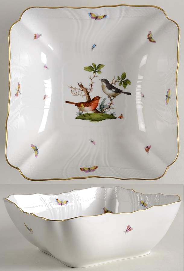 Rothschild Bird (RO) 10" Square Salad Serving Bowl by Herend-1