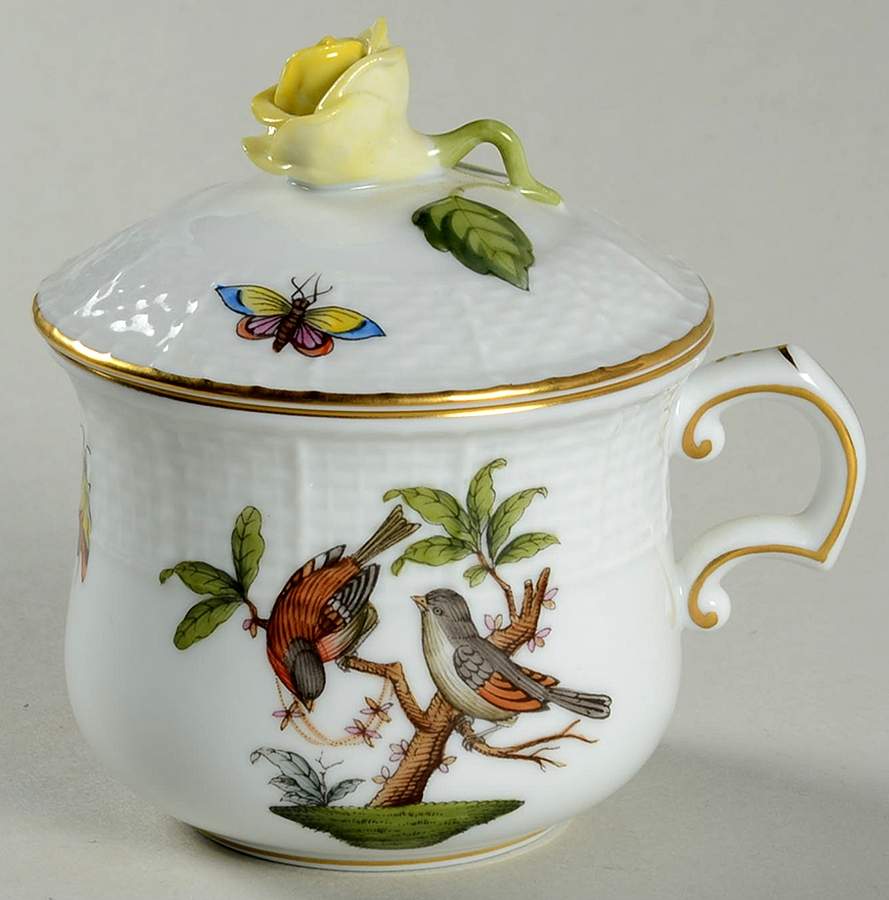 Rothschild Bird (RO) (2 Pc) Pot de Creme Lid & Base by Herend-1