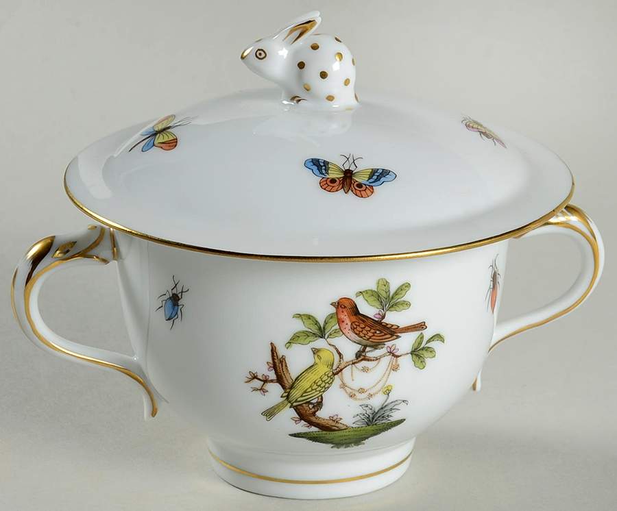 Rothschild Bird (RO) Sugar Bowl & Lid by Herend-1