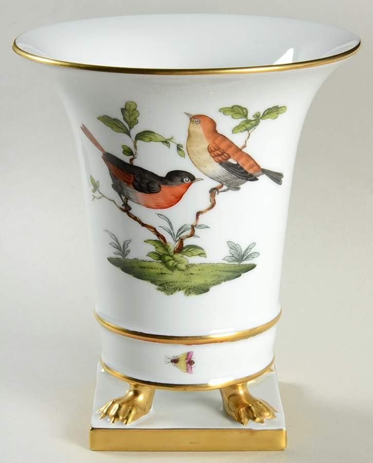 Rothschild Bird (RO) 7" Claw Footed Urn Vase by Herend-1