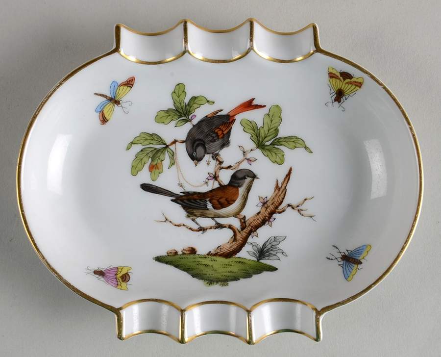 Rothschild Bird (RO) 5" Oval Ashtray with 6 Slot by Herend-1