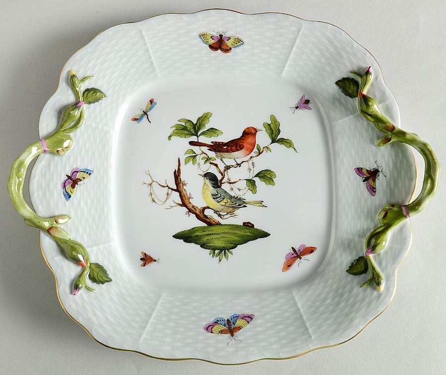 Rothschild Bird (RO) 11" Square Handled Cake Plate by Herend-1