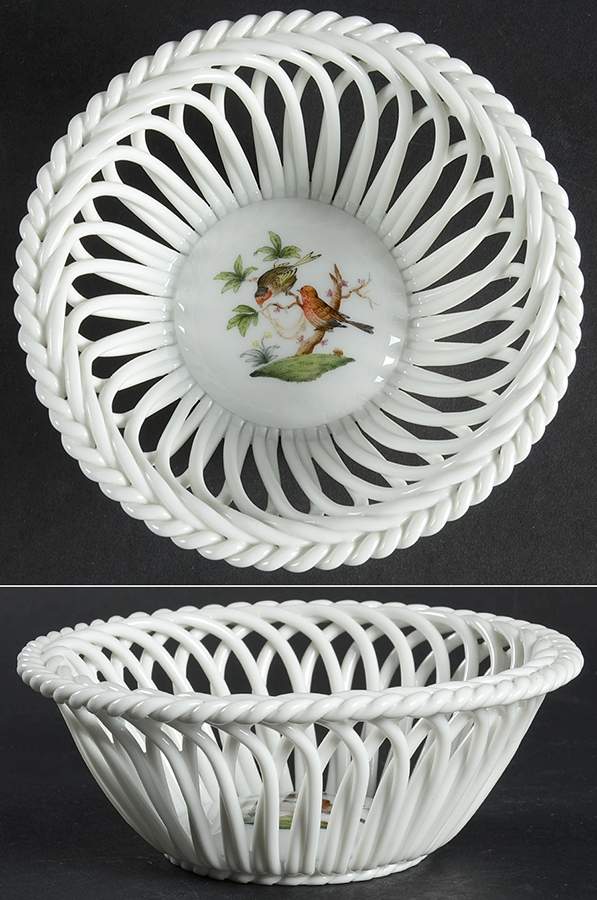 Rothschild Bird (RO) 5" Round Open Weave Basket by Herend-1