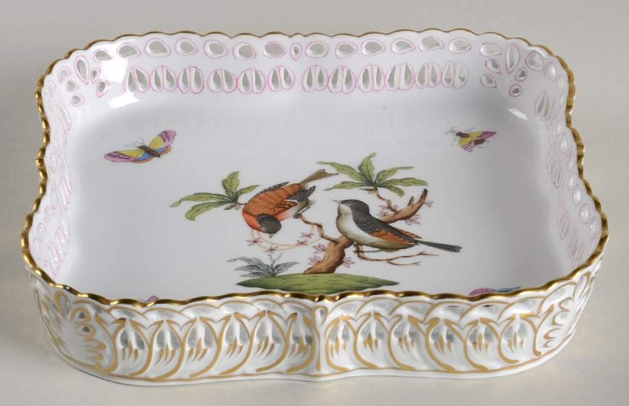 Rothschild Bird (RO) Square Openwork Gallery Tray by Herend-1