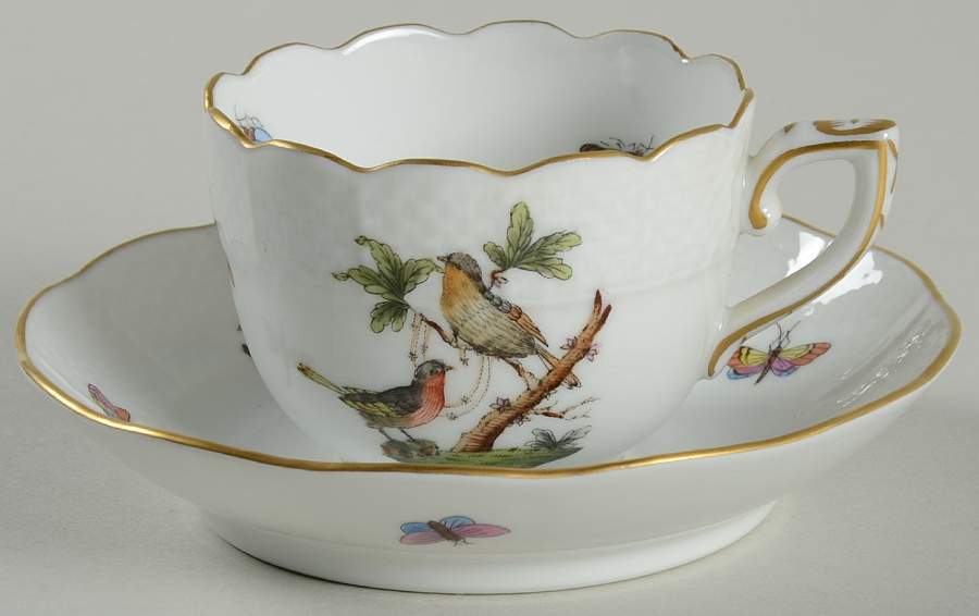 Rothschild Bird (RO) Flat Demitasse Cup & Saucer Set by Herend-1